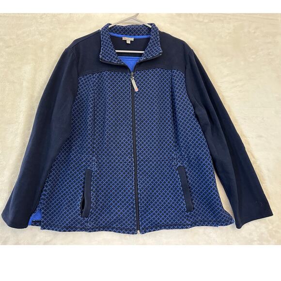 T by Talbots Blue Print Zip Jacket XL Activewear Casual - Picture 1 of 7